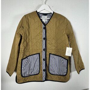 Free Assembly Women's Quilted Cinched Waist Liner Jacket Large Brown Pockets New